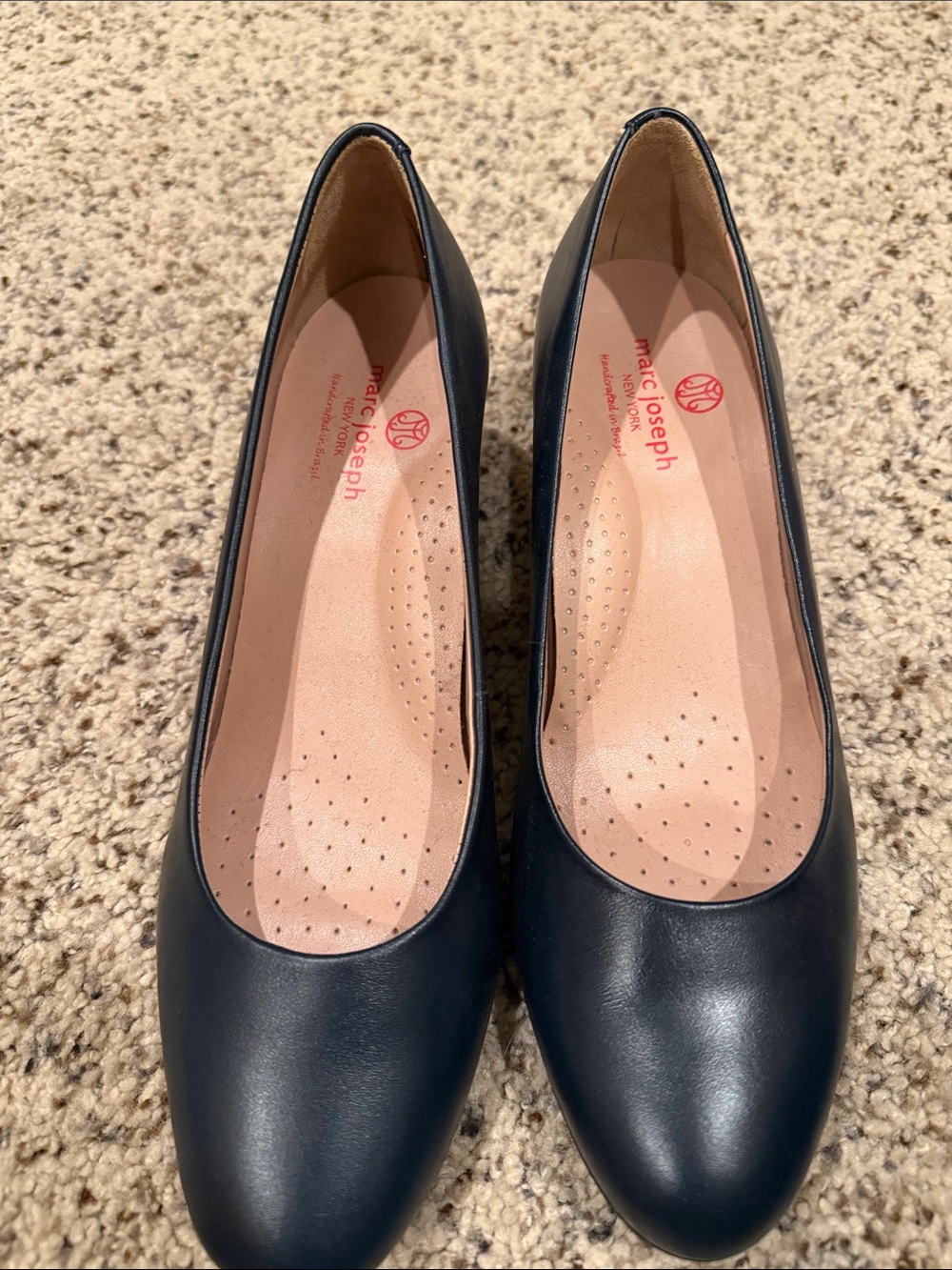 Marc Joseph Navy Leather Block Heel Pumps - Picture 2 of 3